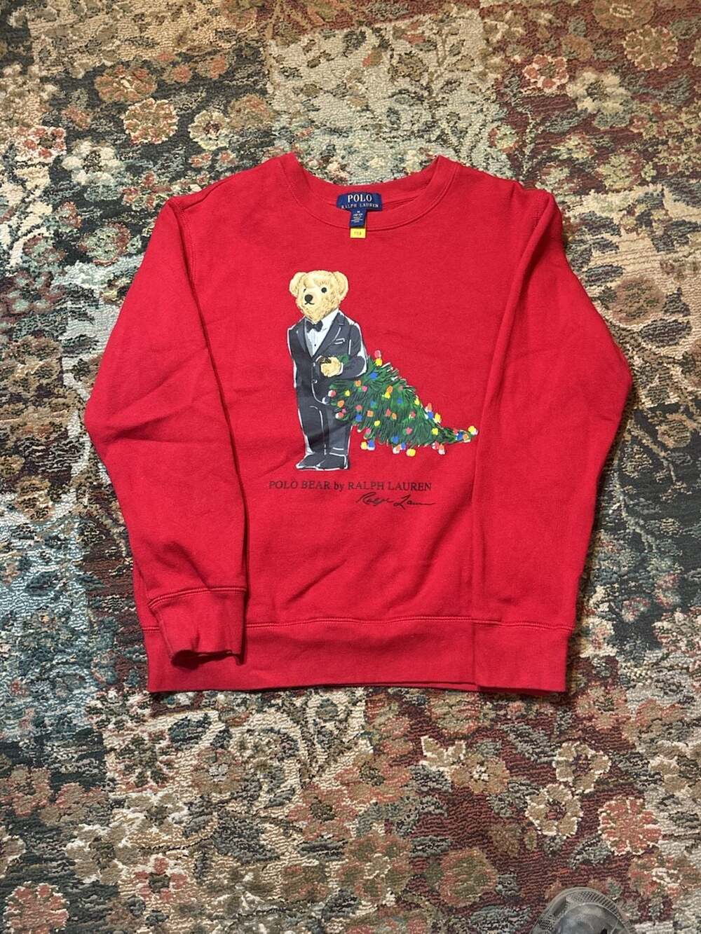Polo Ralph Lauren Boys Red Tuxedo Christmas Tree Polo Bear crew Size M (10-12)